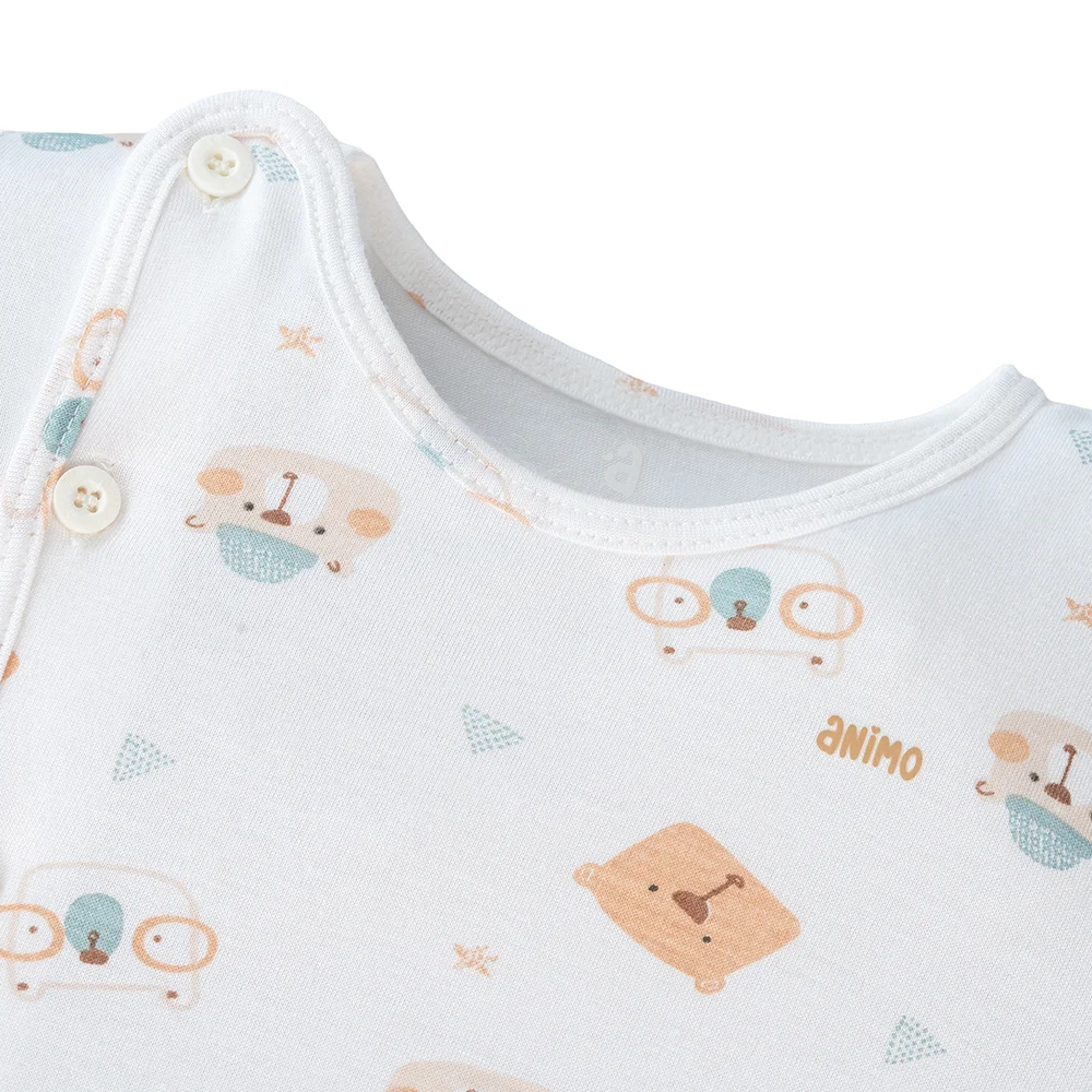 Set 2 áo sơ sinh cài chéo tay dài Animo Easy KV0724004 (NB,Trắng-HT Gấu)