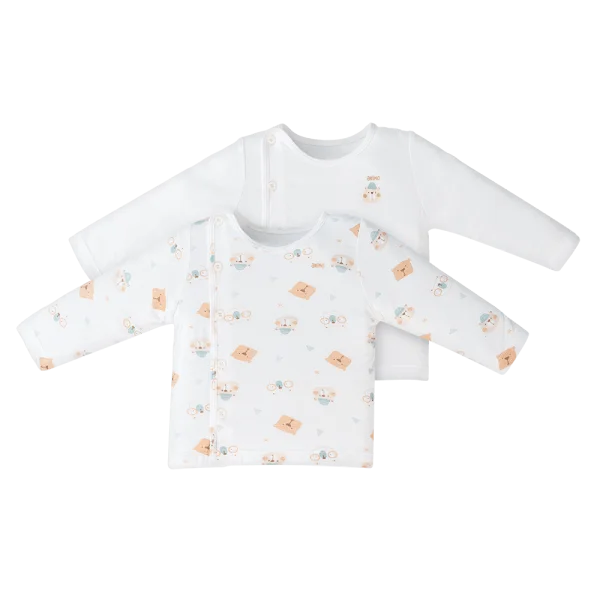 Set 2 áo sơ sinh cài chéo tay dài Animo Easy KV0724004 (NB,Trắng-HT Gấu)