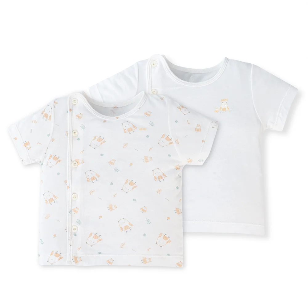 Set 2 áo sơ sinh cài chéo tay ngắn Animo Easy KV0724002 (NB-9M,Trắng-HT Chim non)