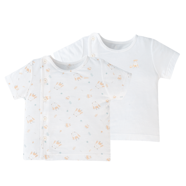 Set 2 áo sơ sinh cài chéo tay ngắn Animo Easy KV0724002 (NB-9M,Trắng-HT Chim non)