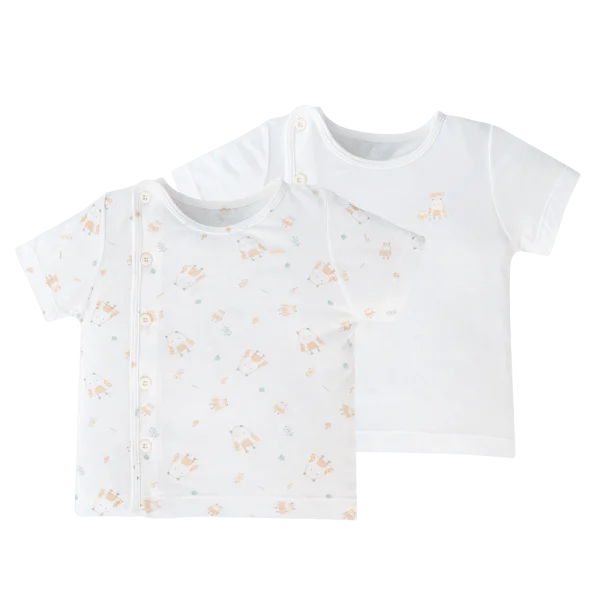 Set 2 áo sơ sinh cài chéo tay ngắn Animo Easy KV0724002 (NB-9M,Trắng-HT Chim non)