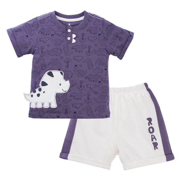 Bộ bé trai ngắn Dino Animo HN0524005 (6M-6Y,Kem phối tím)