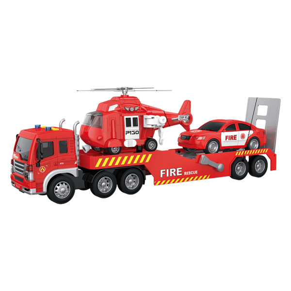 Bộ 3 xe cứu hỏa vận chuyển máy bay và xe ô tô có âm thanh và đèn RFD579870 (Đỏ)