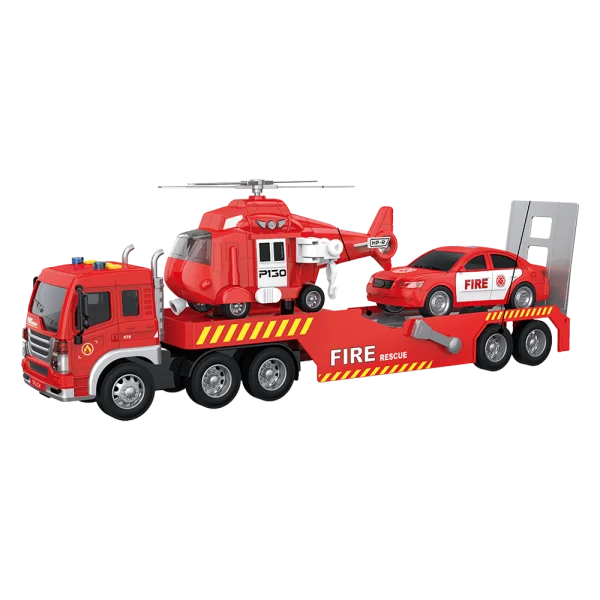 Bộ 3 xe cứu hỏa vận chuyển máy bay và xe ô tô có âm thanh và đèn RFD579870 (Đỏ)
