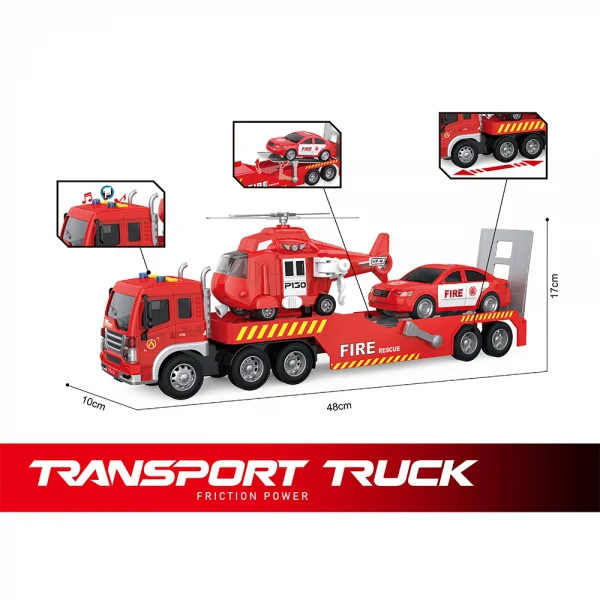 Bộ 3 xe cứu hỏa vận chuyển máy bay và xe ô tô có âm thanh và đèn RFD579870 (Đỏ)
