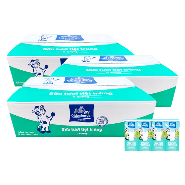 Combo 3 Thùng Sữa tươi tiệt trùng Oldenburger ít đường 180ml (lốc 4 hộp)