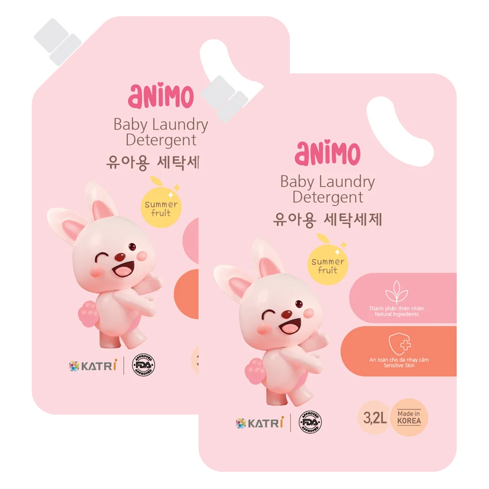 Combo 2 Nước giặt cho bé Animo hương trái cây mùa hè túi refill 3,2L