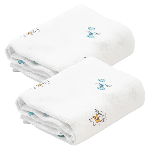 Combo 2 Khăn gạc sợi tre in hình Animo BM8X (60x120cm)