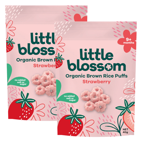 Combo 2 Bánh Puffs Gạo Lứt Hữu Cơ Little Blossom Vị Dâu 40g