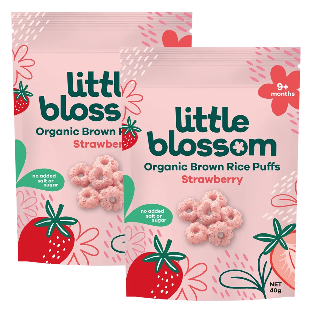 Combo 2 Bánh Puffs Gạo Lứt Hữu Cơ Little Blossom Vị Dâu 40g