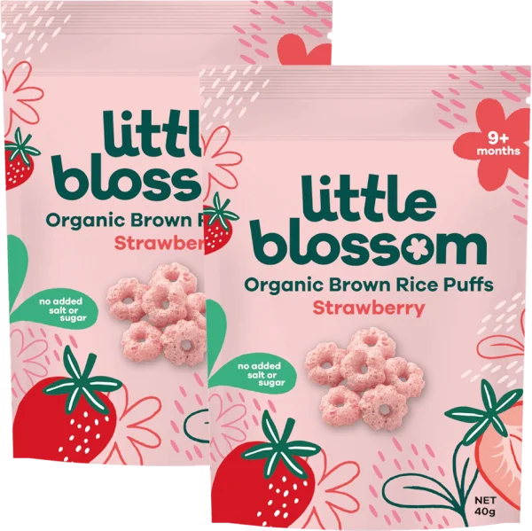 Combo 2 Bánh Puffs Gạo Lứt Hữu Cơ Little Blossom Vị Dâu 40g