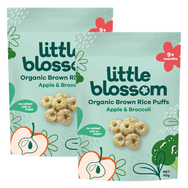 Combo 2 Bánh Puffs Gạo Lứt Hữu Cơ Little Blossom Vị Táo Và Bông Cải Xanh 40g