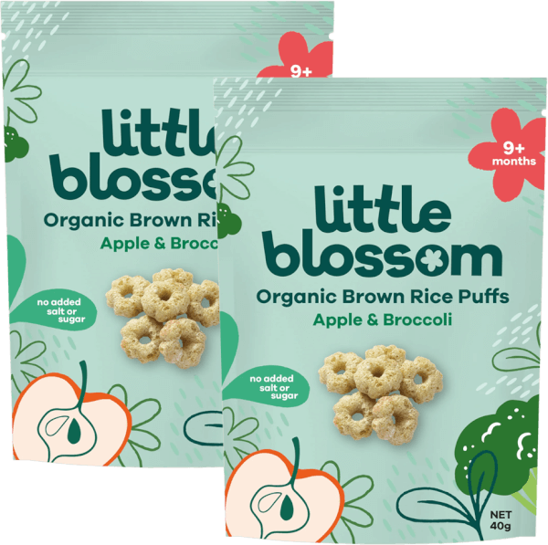 Combo 2 Bánh Puffs Gạo Lứt Hữu Cơ Little Blossom Vị Táo Và Bông Cải Xanh 40g