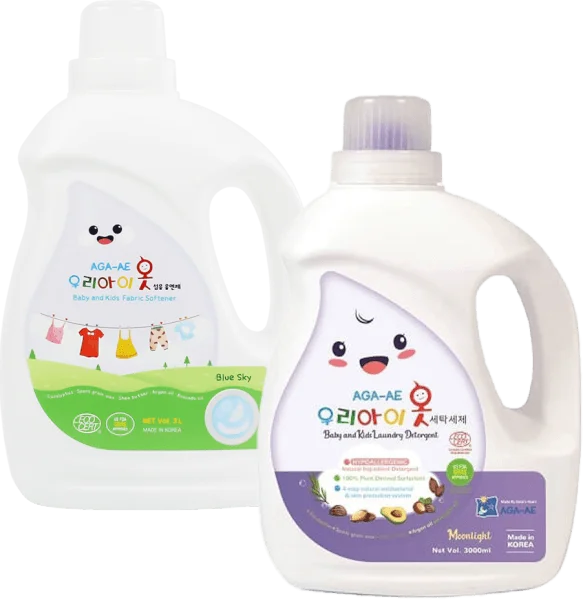 Combo 1 Nước Giặt Hàn Quốc Aga - Ae Kháng Khuẩn và 1 Nước xả Hàn Quốc Aga-ae cho bé - Blue Sky 3L