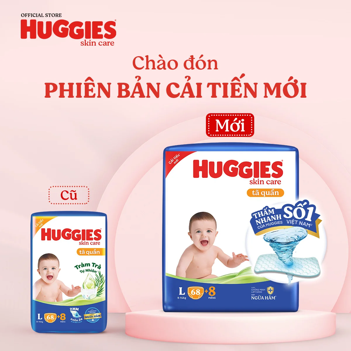 Tã quần Huggies Skincare gói cực đại (XL, 12-17kg, 60 miếng) (giao bao bì ngẫu nhiên)