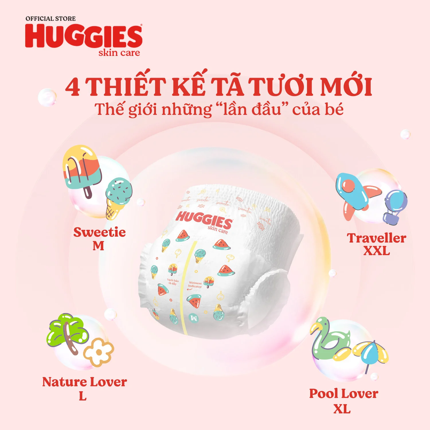 Tã quần Huggies Skincare gói cực đại (M, 6-11kg, 76 miếng) (giao bao bì ngẫu nhiên)