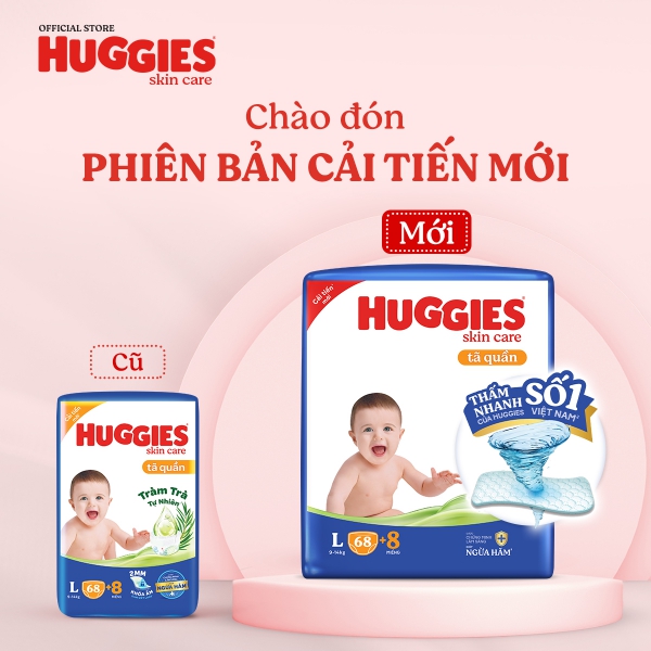 Tã quần Huggies Skincare gói cực đại (L, 9-14kg, 68 miếng) (giao bao bì ngẫu nhiên)