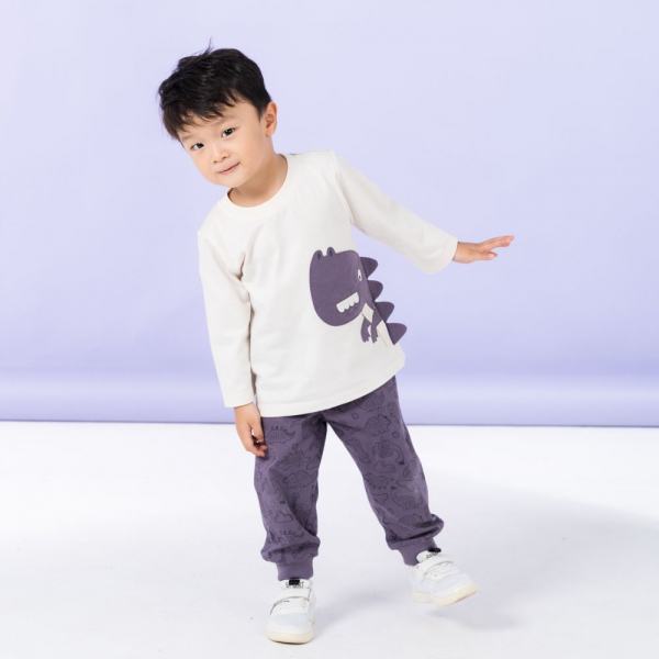 Bộ bé trai dài Dino Animo HN1223004 (6M-6Y,Kem phối tím)