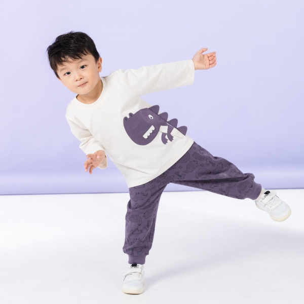 Bộ bé trai dài Dino Animo HN1223004 (6M-6Y,Kem phối tím)