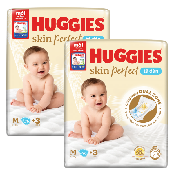 Combo 2 Tã dán cực đại Huggies Skin Perfect (M, 6-11kg, 76 miếng)