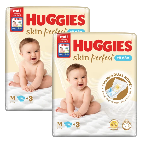 Combo 2 Tã dán cực đại Huggies Skin Perfect (M, 6-11kg, 76 miếng)
