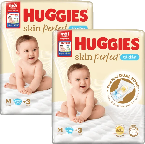 Combo 2 Tã dán cực đại Huggies Skin Perfect (M, 6-11kg, 76 miếng)