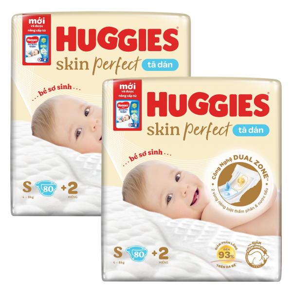 Combo 2 Tã dán sơ sinh Huggies Skin Perfect (S, 4-8kg, 80 miếng)