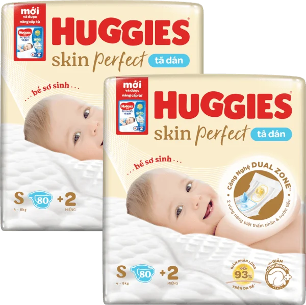 Combo 2 Tã dán sơ sinh Huggies Skin Perfect (S, 4-8kg, 80 miếng)