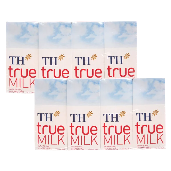 Combo 2 Sữa tươi tiệt trùng hương dâu TH true Milk có đường 180ml (lốc 4 hộp)