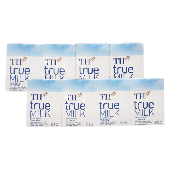 Combo 2 Sữa tươi tiệt trùng TH true Milk có đường 110ml (lốc 4 hộp)