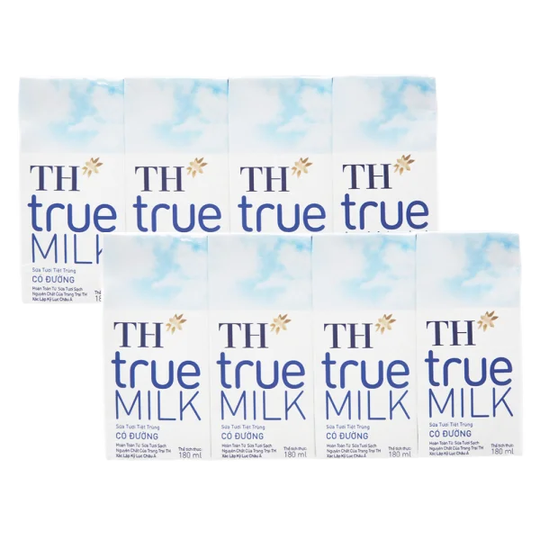 Combo 2 Sữa tươi tiệt trùng TH true Milk có đường 180ml (lốc 4 hộp)