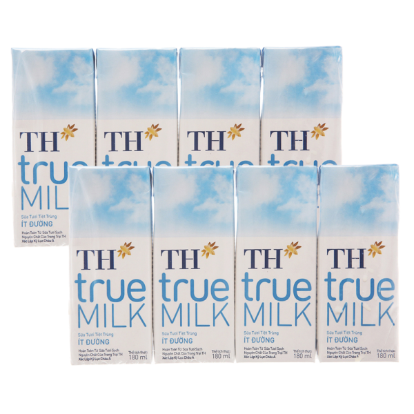 Combo 2 Sữa tươi tiệt trùng TH true Milk ít đường 180ml (lốc 4 hộp)