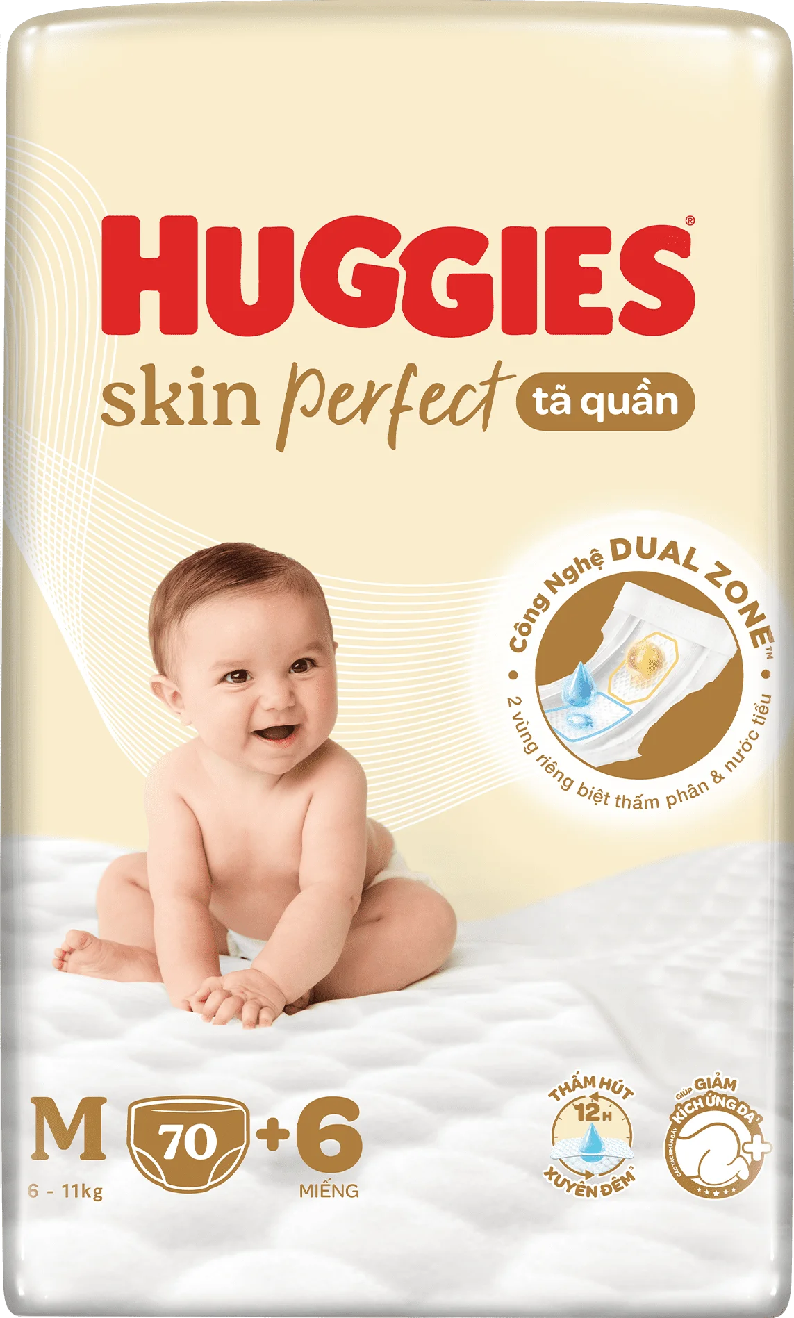 Tã quần Huggies SkinPerfect Pants (M, 6-11kg, 70+6 miếng) (giao bao bì ngẫu nhiên)