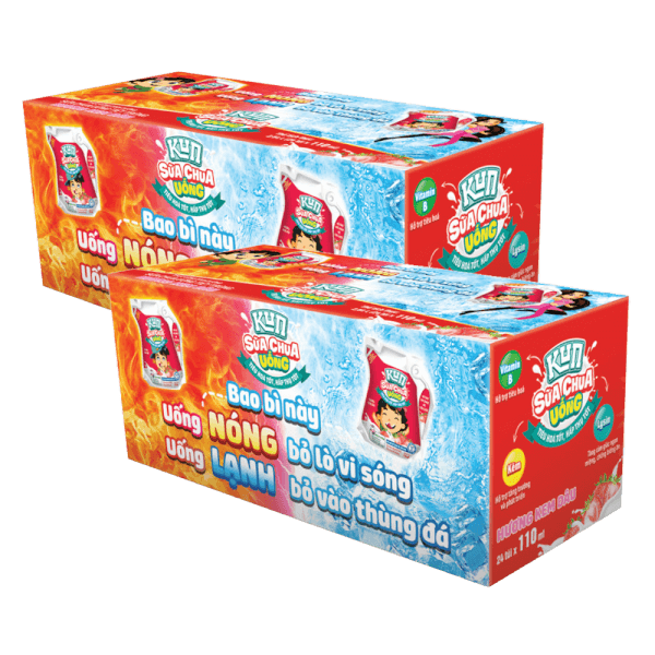 Combo 2 thùng sữa chua uống KUN hương Kem Dâu 110ml - 24 túi