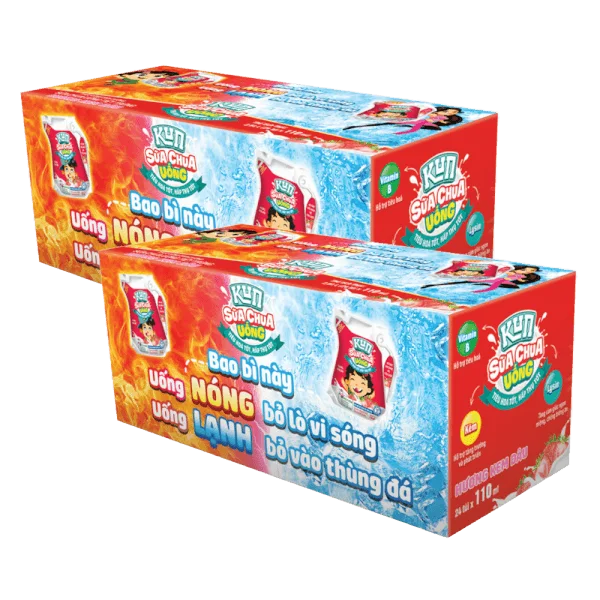 Combo 2 thùng sữa chua uống KUN hương Kem Dâu 110ml - 24 túi