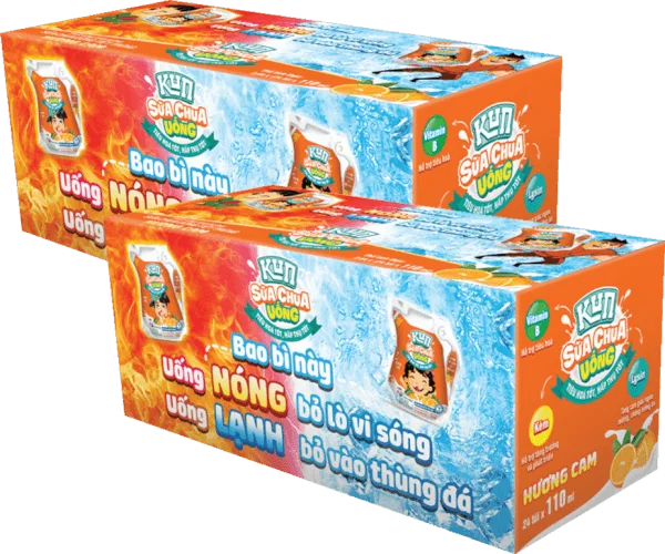 Combo 2 th&ugrave;ng sữa chua uống KUN hương Cam 110ml - 24 t&uacute;i