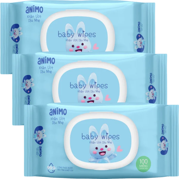 Combo 3 Khăn Ướt Dịu Nhẹ Animo không mùi (100 tờ)