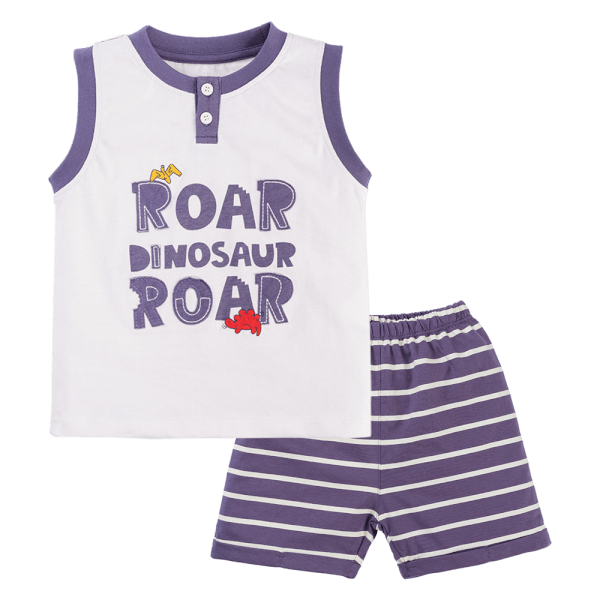 Bộ sát nách bé trai ngắn Dino Animo HN0524004 (6M-6Y,Kem phối tím)