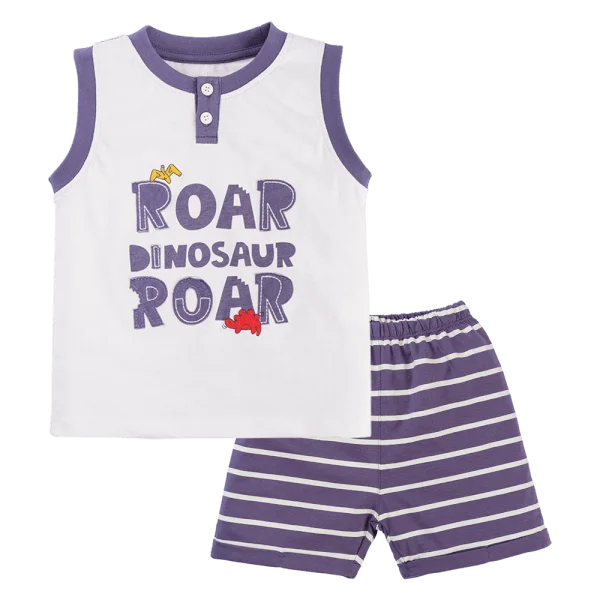 Bộ sát nách bé trai ngắn Dino Animo HN0524004 (6M-6Y,Kem phối tím)