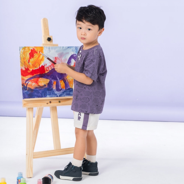 Bộ bé trai ngắn Dino Animo HN0524005 (6M-6Y,Kem phối tím)