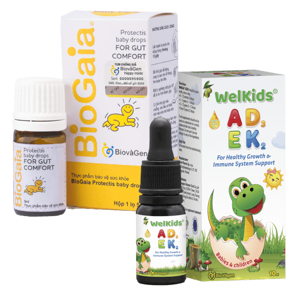 Combo 1 Thực phẩm bảo vệ sức khỏe BioGaia Protectis baby drops và 1 Thực phẩm bảo vệ sức khỏe Welkids AKDE