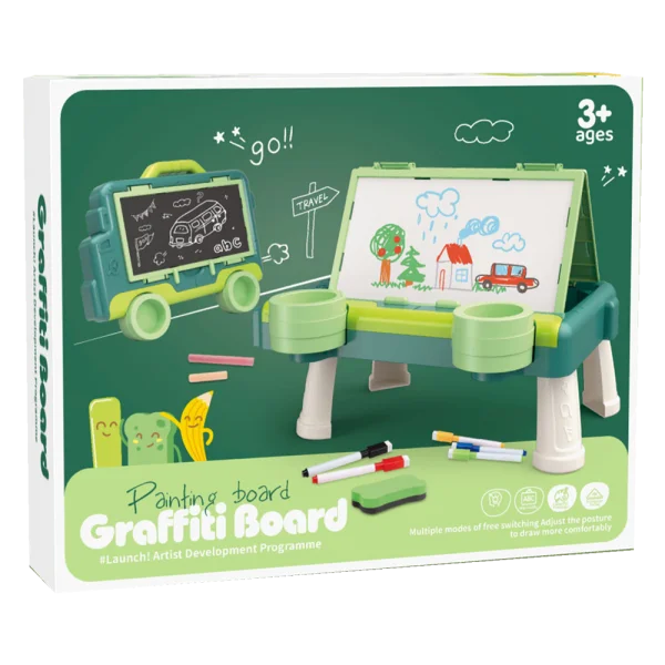 Bộ bảng vẽ học tập 2in1 bảng đen và trắng kèm dụng cụ vẽ CY598891 C404 (Xanh lá)