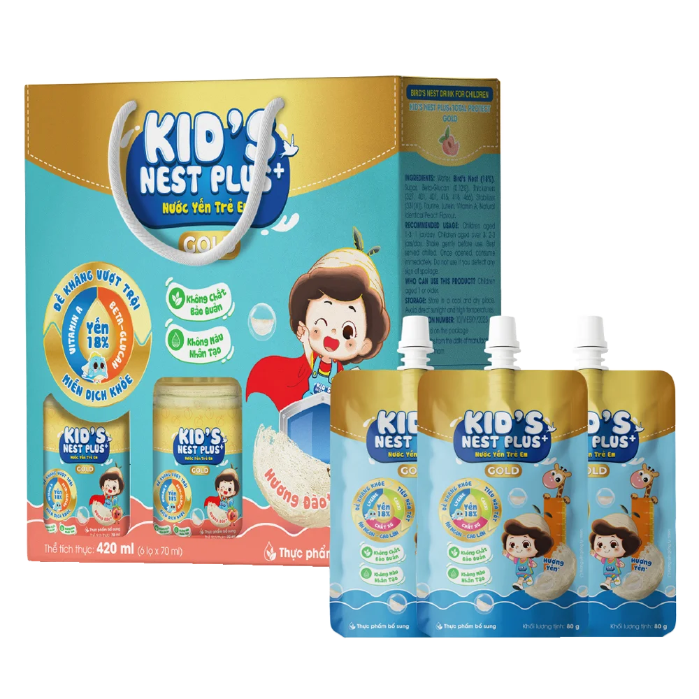 Nước Yến Kid'S Nest Plus+ Total Protect Gold 18% (Lốc 6 tặng 3 túi)