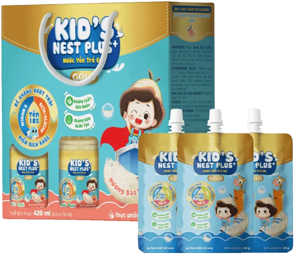 Nước Yến Kid'S Nest Plus+ Total Protect Gold 18% (Lốc 6 tặng 3 túi)
