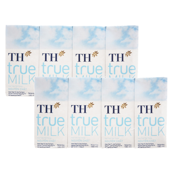 Combo 2 Sữa tươi tiệt trùng nguyên chất TH true Milk 180ml (lốc 4 hộp)