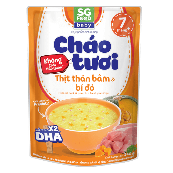 Combo 2 Cháo tươi baby thịt thăn bằm bí đỏ 240g, SG Food, 7 tháng