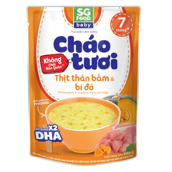 Cháo tươi baby thịt thăn bằm bí đỏ 240g, SG Food, 7 tháng