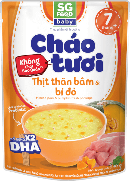 Cháo tươi baby thịt thăn bằm bí đỏ 240g, SG Food, 7 tháng