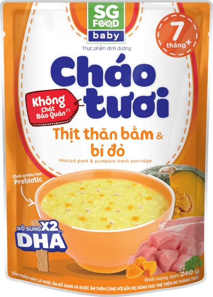 Cháo tươi baby thịt thăn bằm bí đỏ 240g, SG Food, 7 tháng