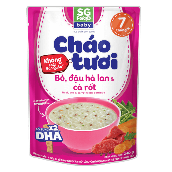 Combo 2 Cháo tươi baby bò đậu hà lan cà rốt 240g, SG Food, 7 tháng